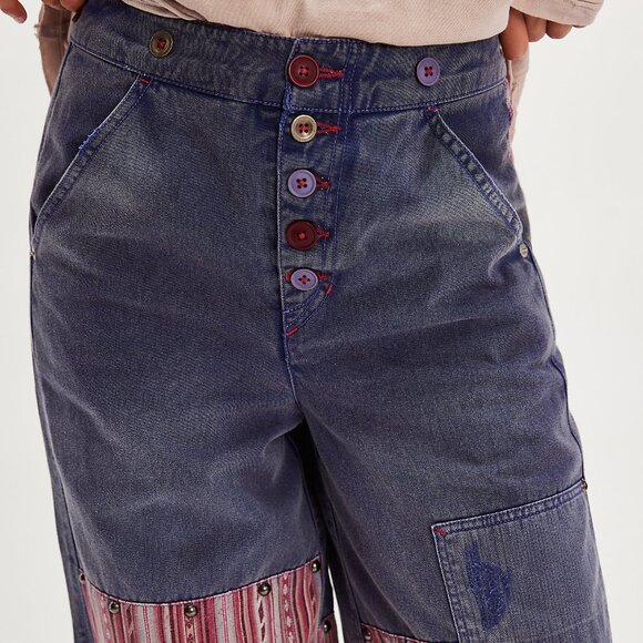 Free People La Vie Patched Pants NWOT Size 4 (Small) - Picture 4 of 12
